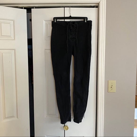 Free People Black Washed Lace-Up High Waisted Jean - Picture 2 of 4